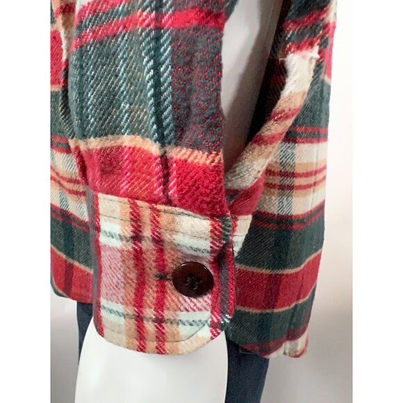 Vintage Red & Green Plaid Button-Up Shirt With Dual Chest Pockets Long Sleeves A - Picture 8 of 16